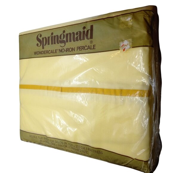 Springmaid Wondercale No-Iron Percale Double Flat Sheet Yellow New Vintage - Picture 2 of 9